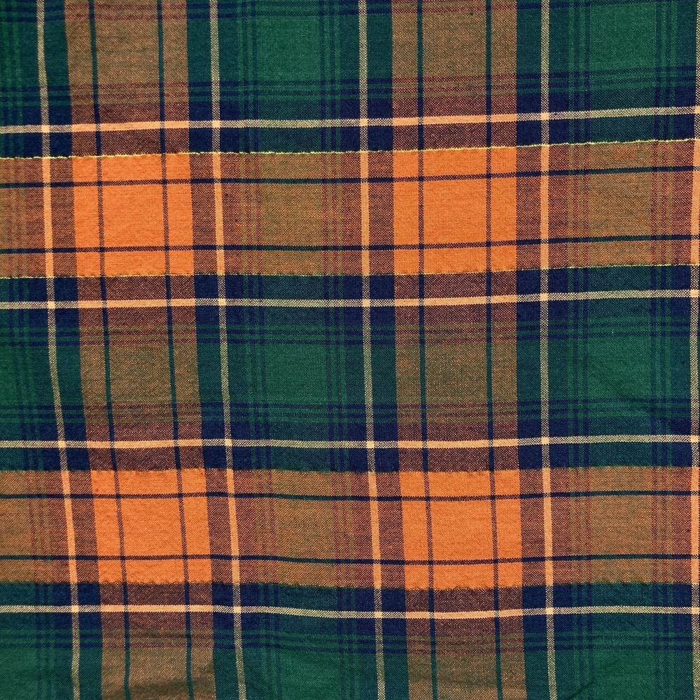 Plaid Fabric Orange Green Metallic 1 2/3 Yds 41 in Wide Lightweight Homespun